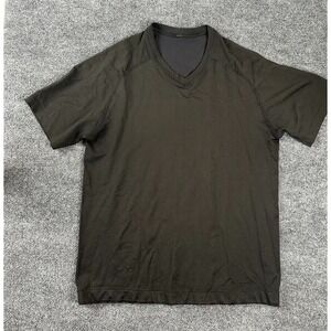 Lululemon Shirt Mens Medium Black V Neck Short Sleeve Athletic‎ Stretch Workout